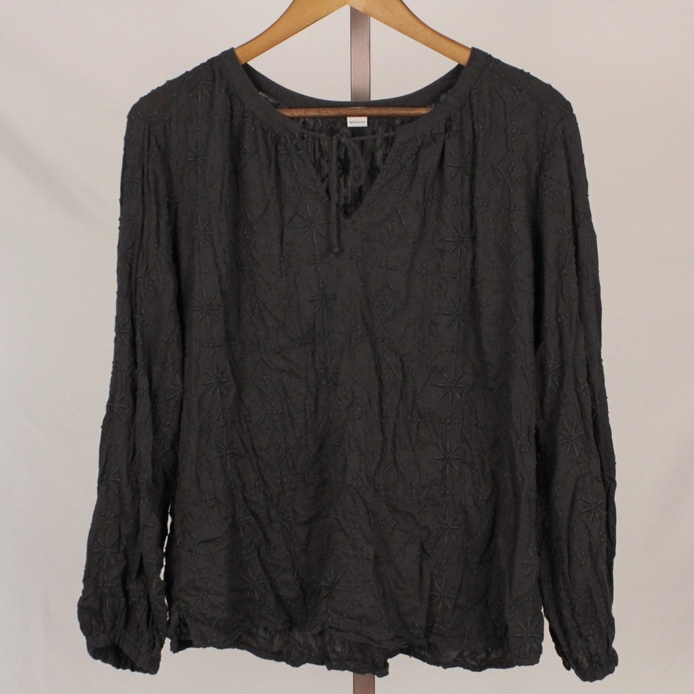 Old Navy Black Tie Neck Embroidered Long Sleeve Peasant Shirt